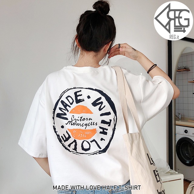 【REGIT】【即納】MADE WITH LOVE HALF T-SHIRT S/S 韓国服 半袖 Ｔシャツ カットソー 夏 プチプラ 着回し 10代 20代 トップス TPT004 S/S