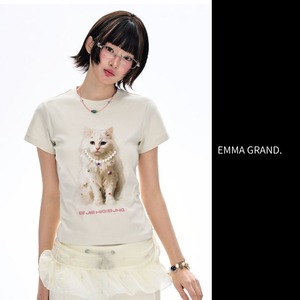 猫に真珠Tシャツ  E00671