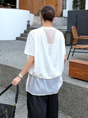 V-back layered drawstring hem t-shirt 2color [T2798]