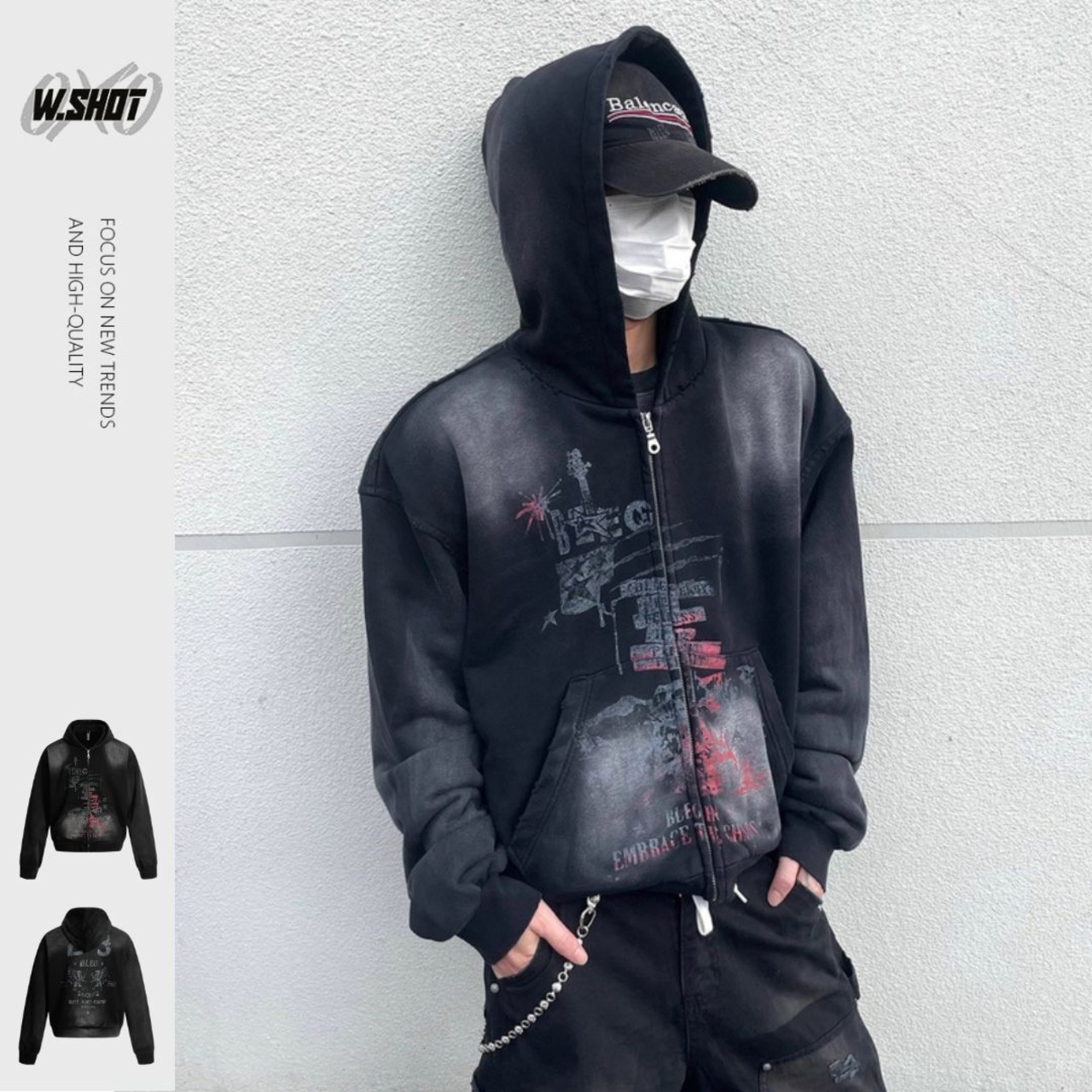 VINTAGE ストリート スプレー加工 ジップパーカー T1992