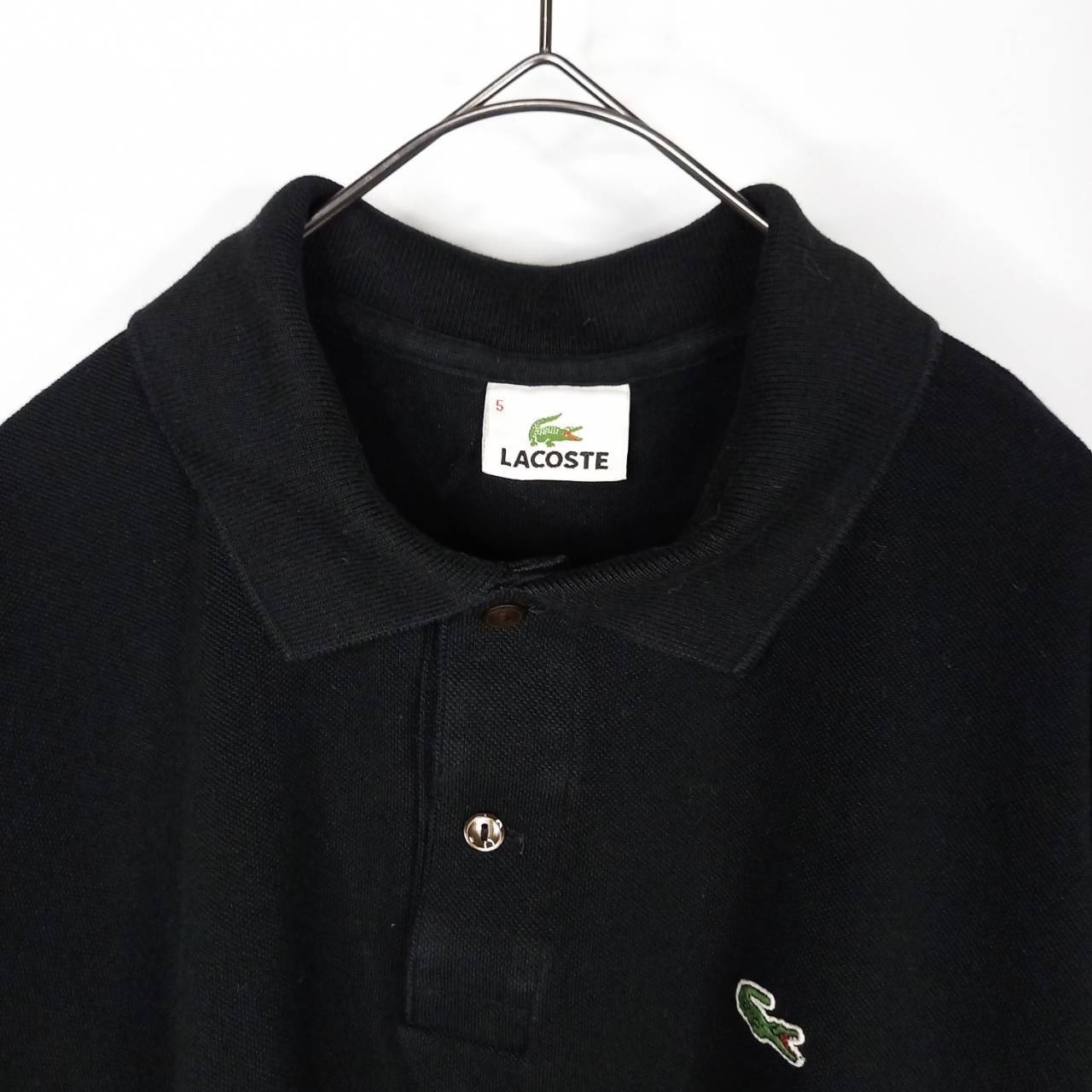 ラコステ　ポロシャツ　半袖　L1212　刺繍ロゴ　シェル　ユーロ古着　ブラック　L