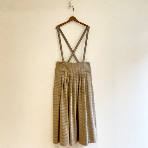 C21817 【Olive】Wool Cotton Check Suspender skirt