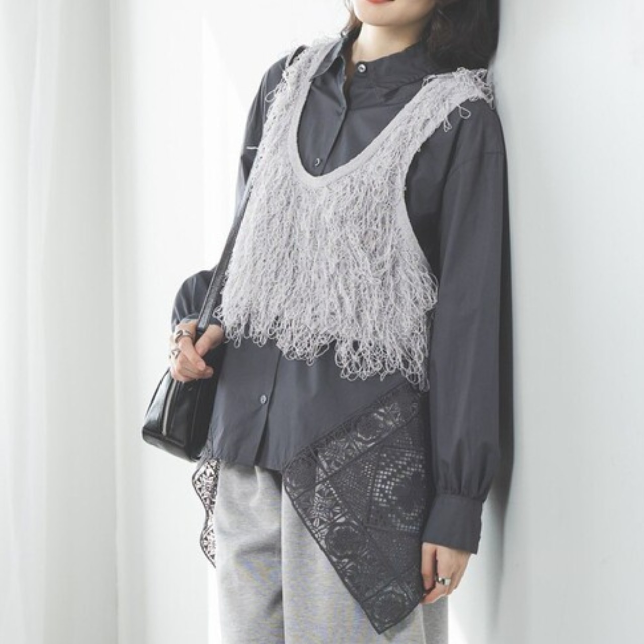 フリンジ ノースリーブ クロップド ベスト 　全3色　 00057