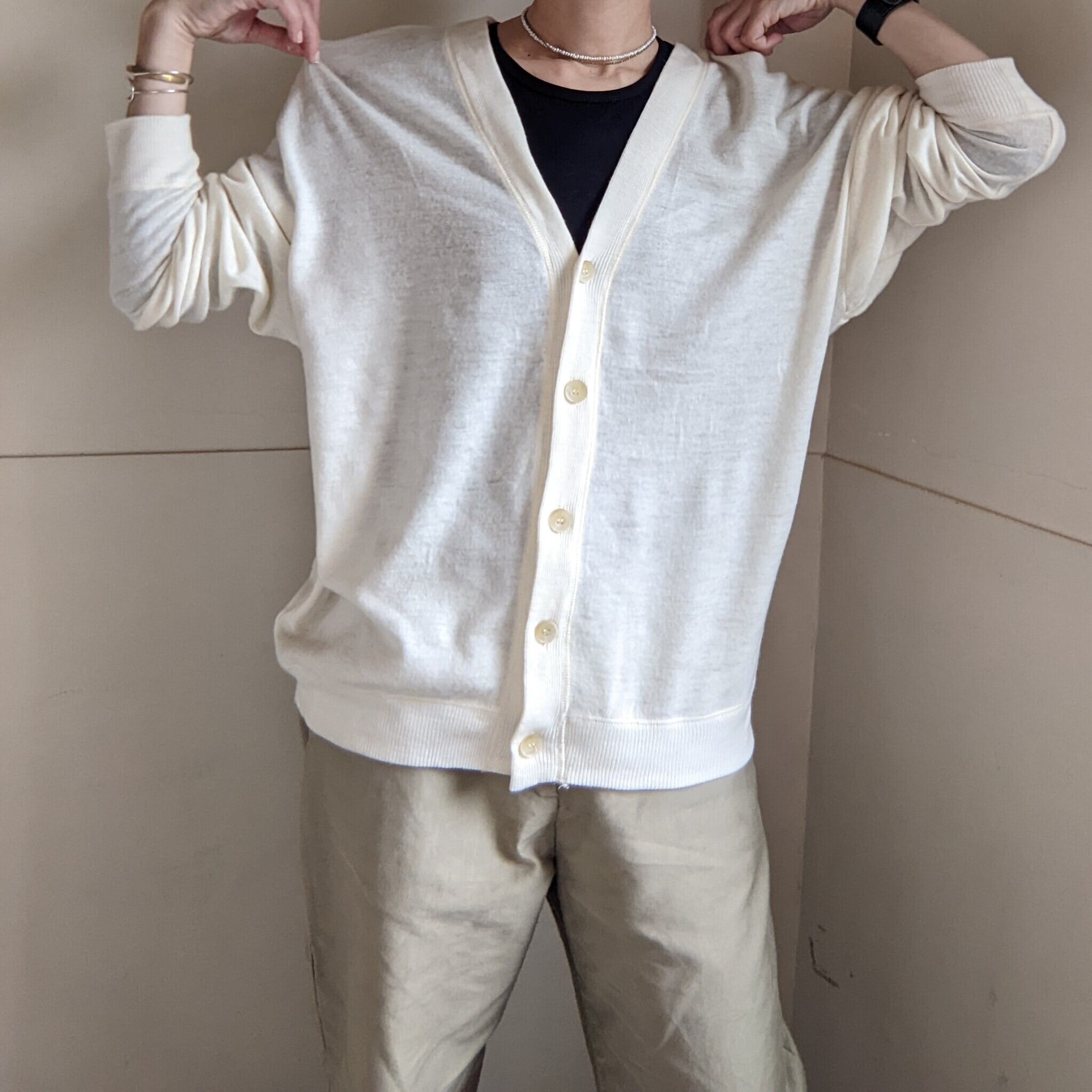 ［ habille ］アビエ / washable wool jersey cardigan /  off  white off