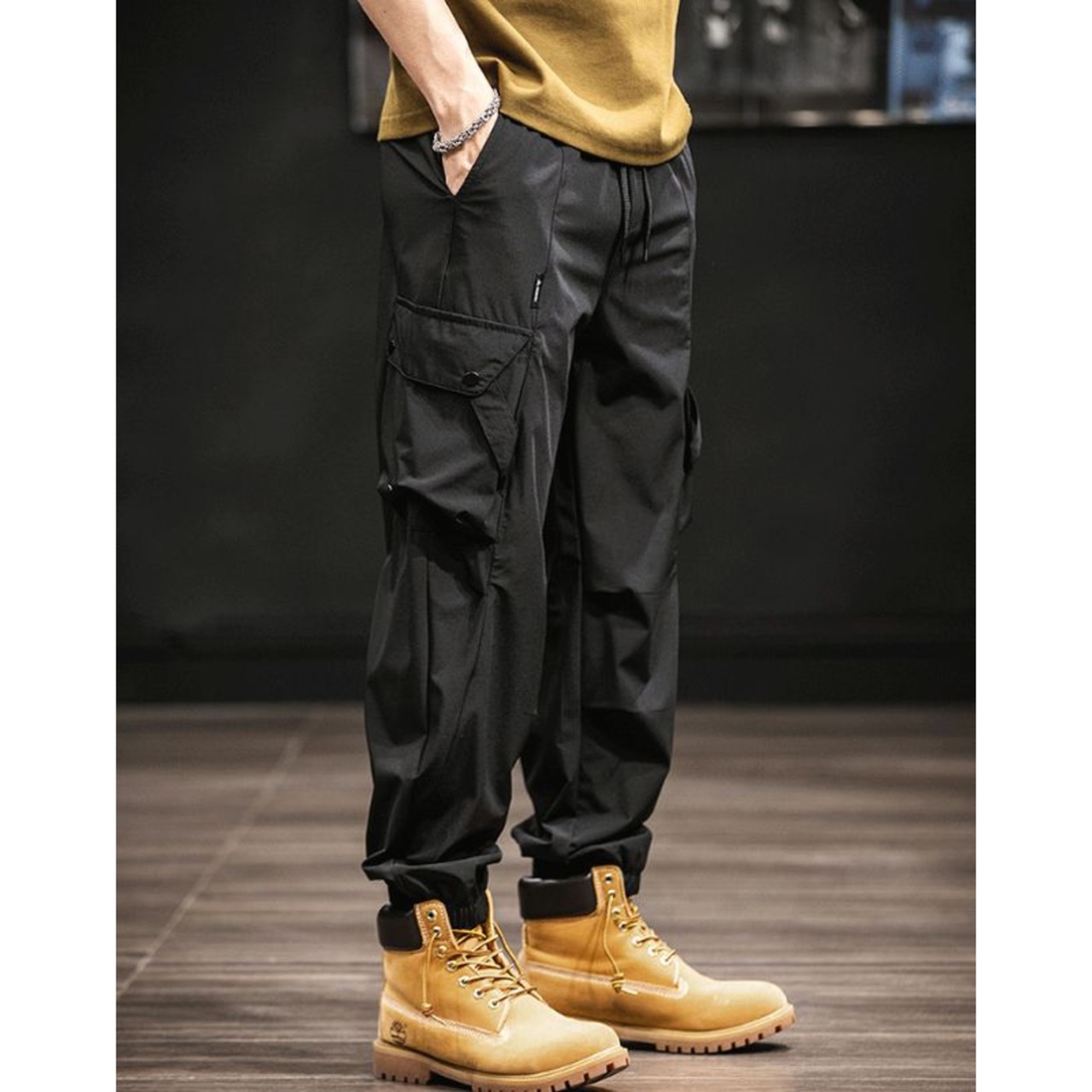 Elastic Waist Drawstring Cargo Pants ◇2color H0348