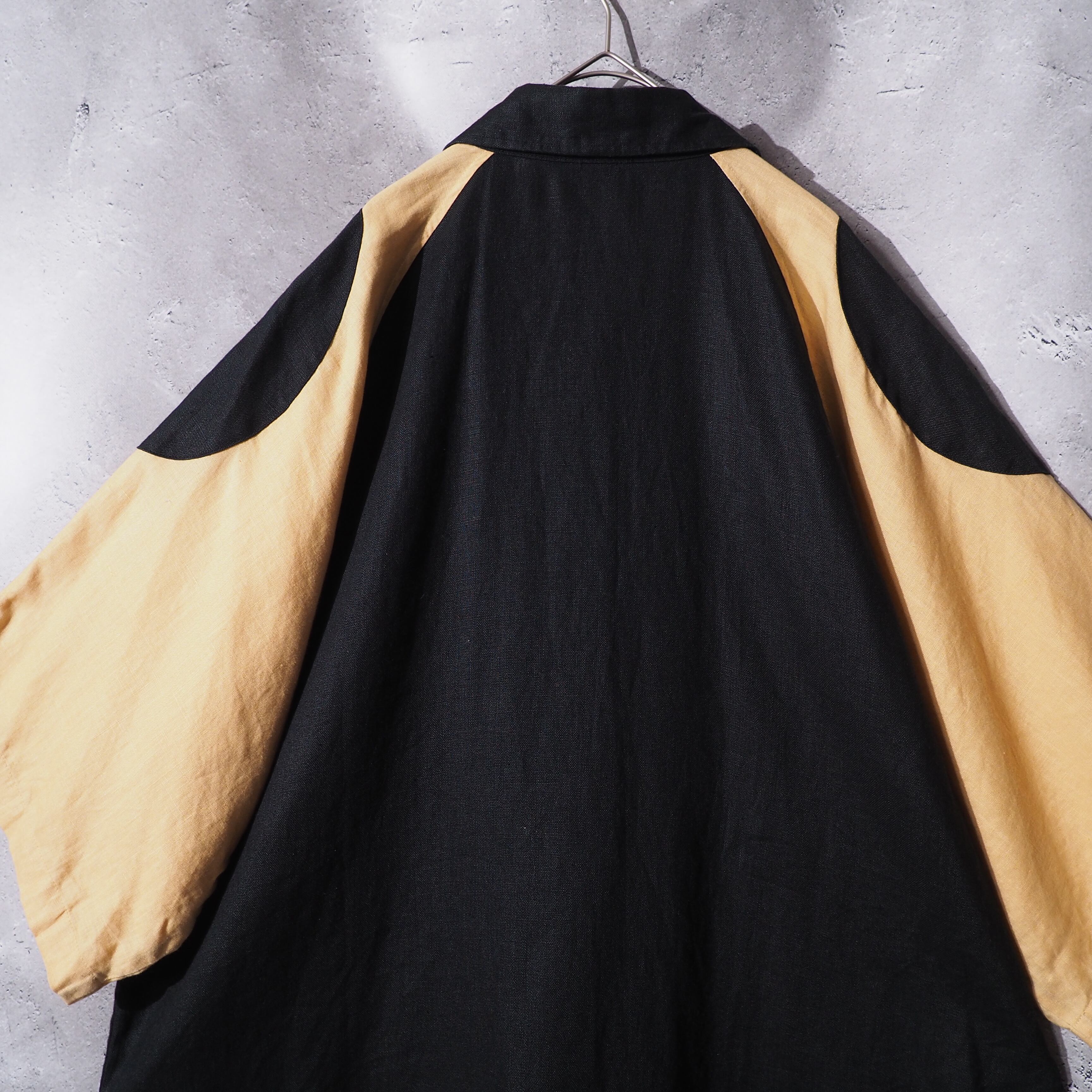 ” 極上 ” Black × Light yellow Bi color Over silhouett SS linen Shirt