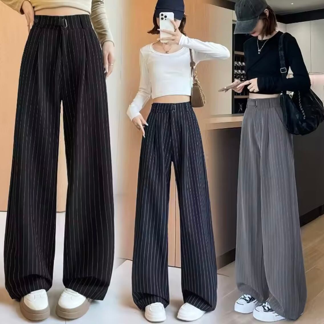 stripe classic wide pants