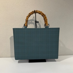 竹持手バッグ横型　＃角通 (サックスブルー×緑)