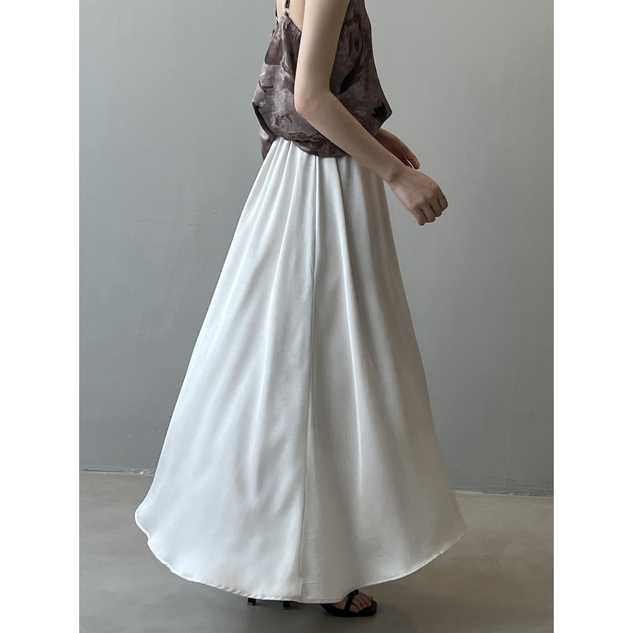 サテン ドレープロングスカート 10016