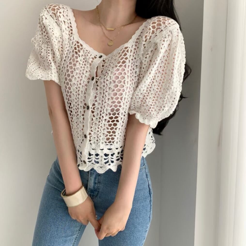 かぎ編みスクエアトップス　AJ1079-3672