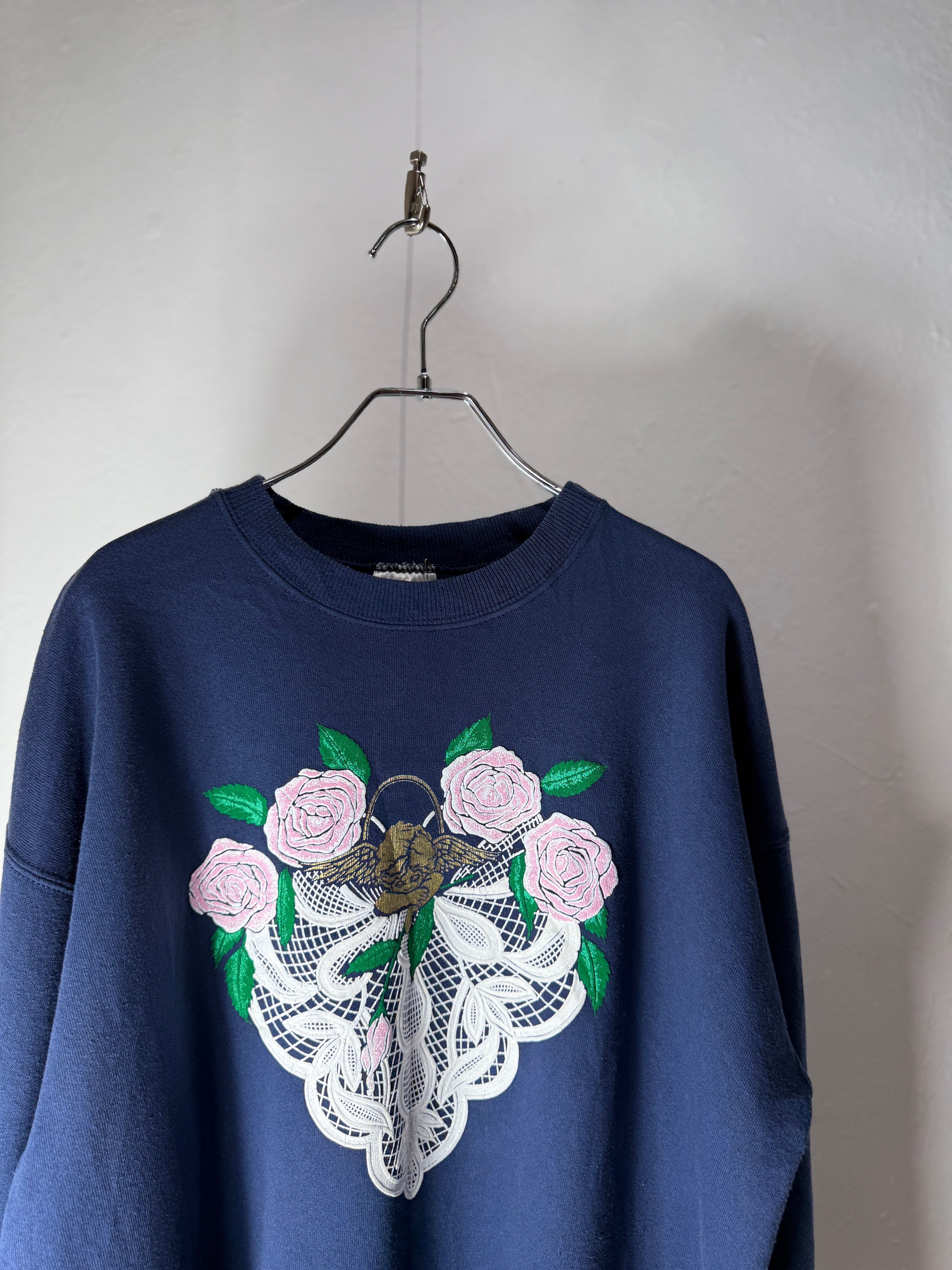 90’s “Angel × Floral” Lace Decorative Sweat shirt