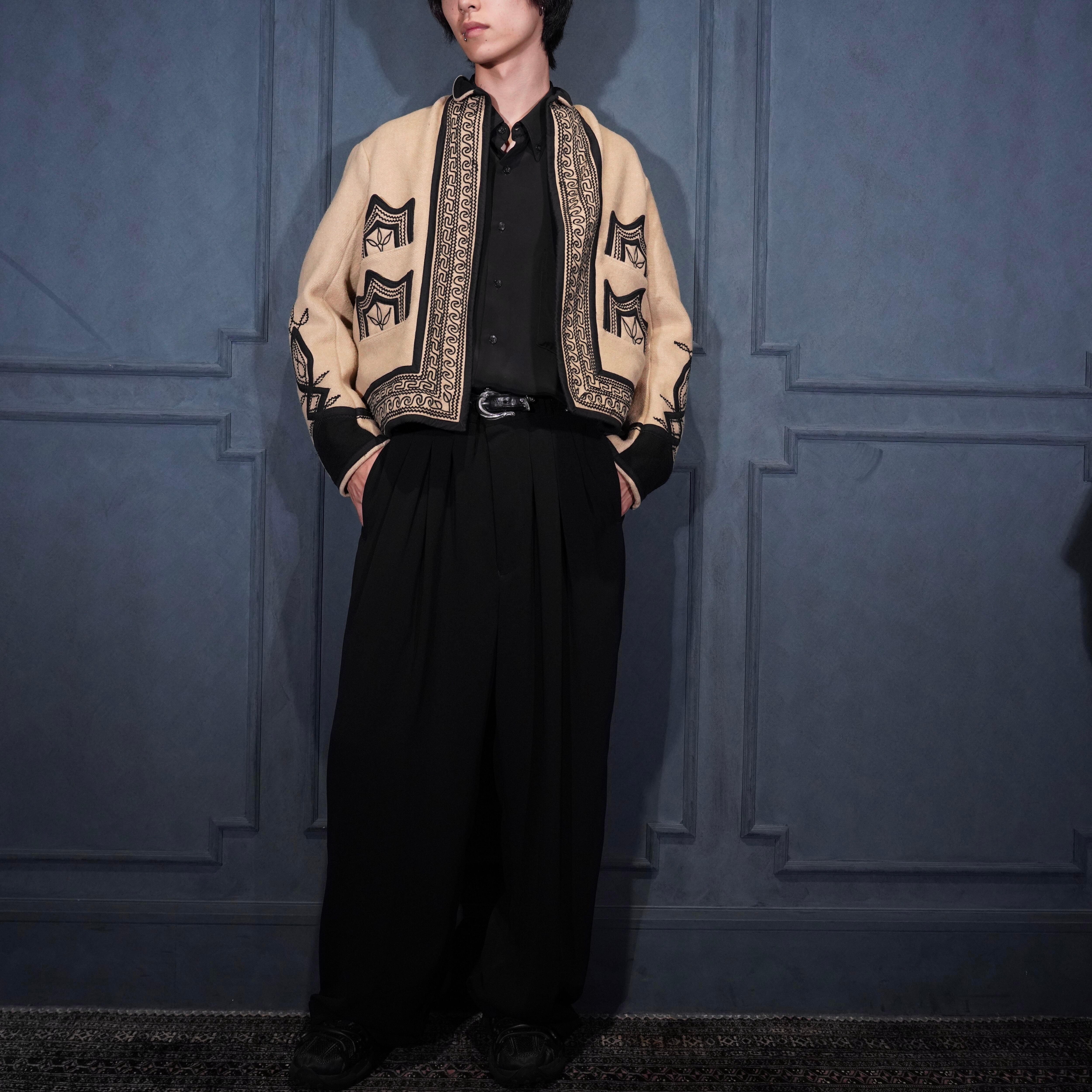 USA VINTAGE SHORT LENGTH EMBROIDERY DESIGN HAND MADE WOOL JACKET