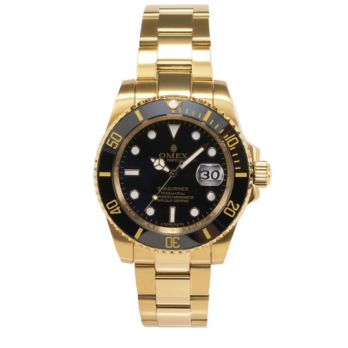 【OMEX】AUTOMATIC DATE WATCH オートマティック デイトウオッチ（カラー：ゴールド×ブラック） メンズ 男性用　機械式ムーブメント 腕時計