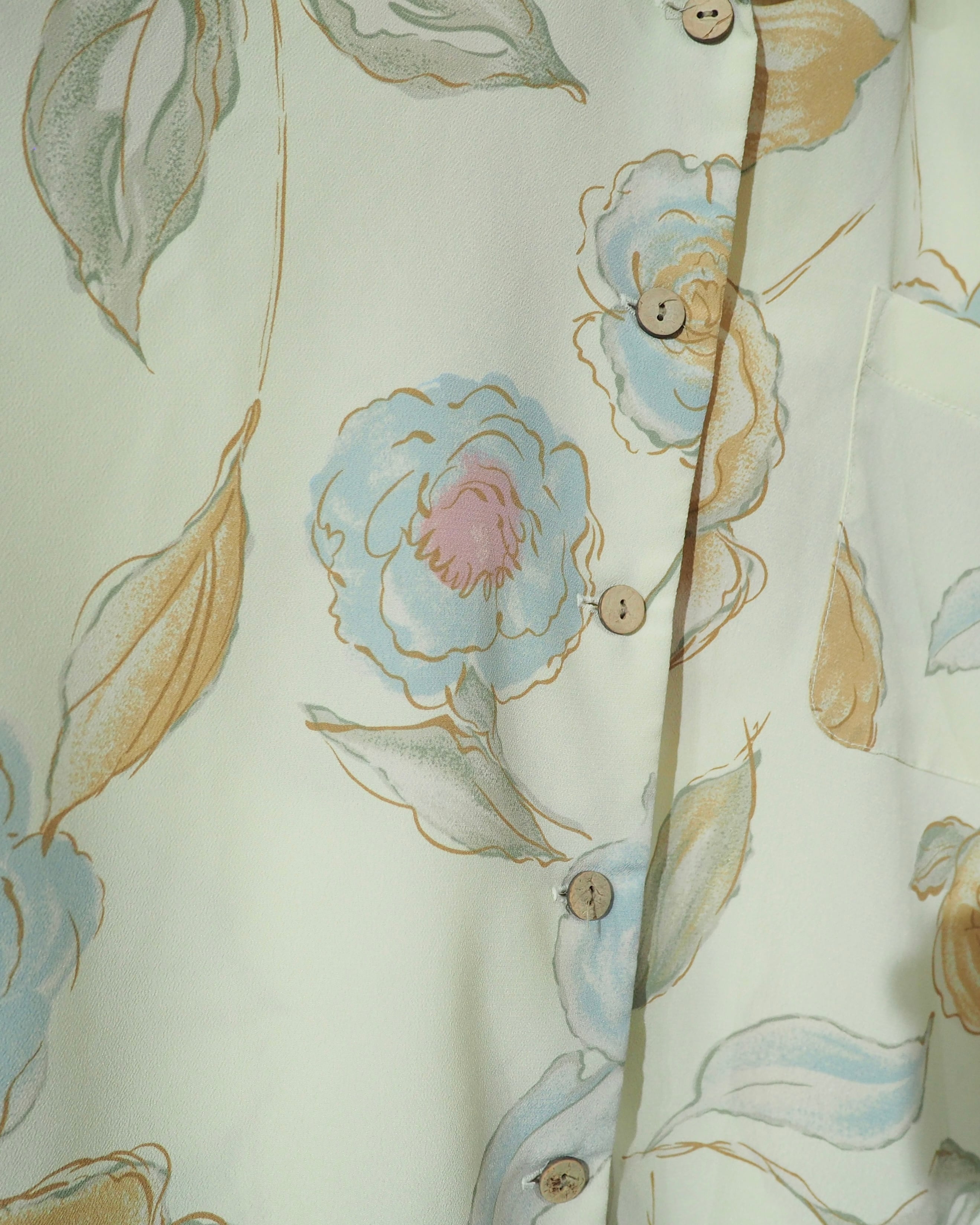 1980s Pale tone Flower printed vintage Open collar SS shirt