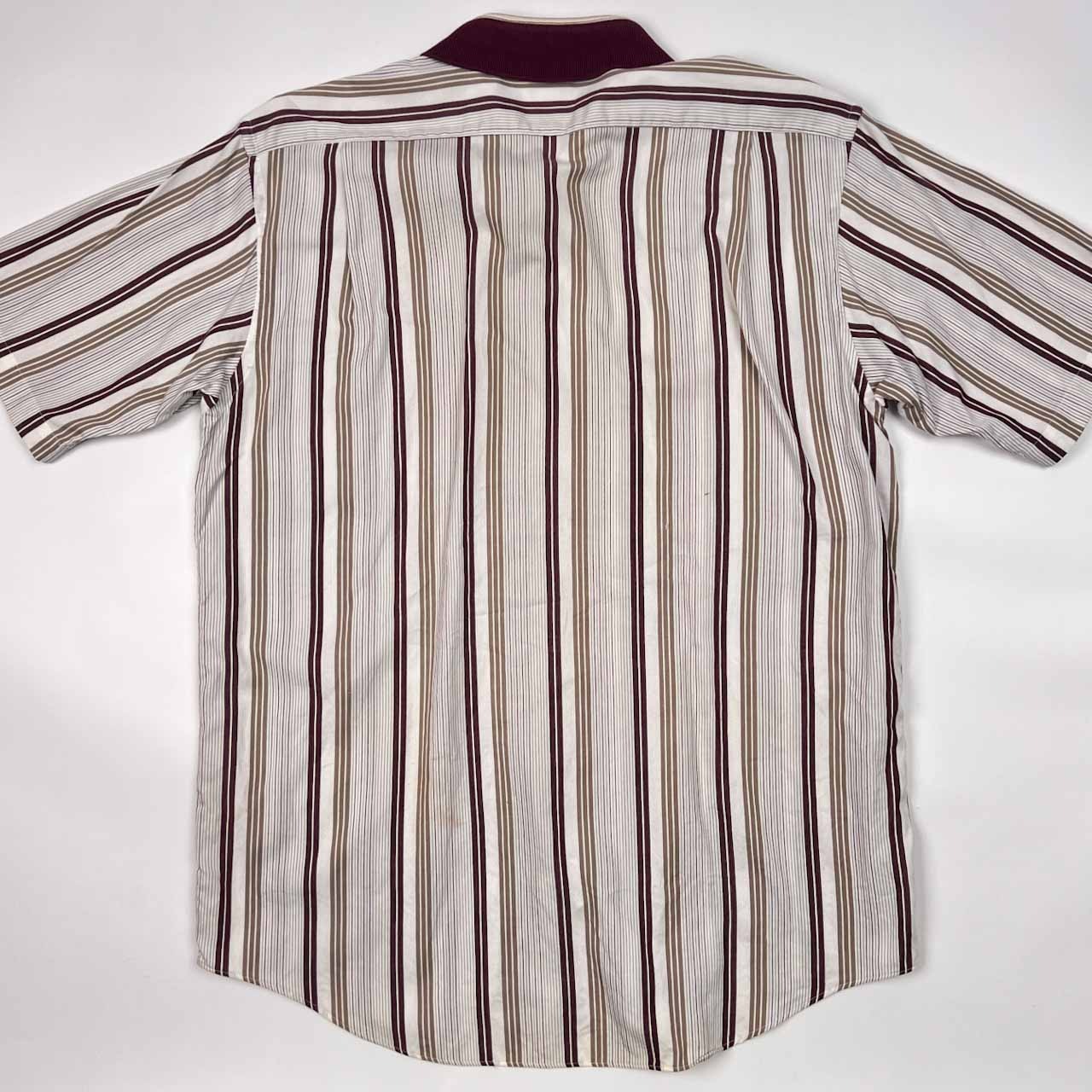 90s Burberrys' バーバリー REGDタグ ストライプ 半袖シャツ L/ホワイト×ボルドー系 メンズ ビンテージ