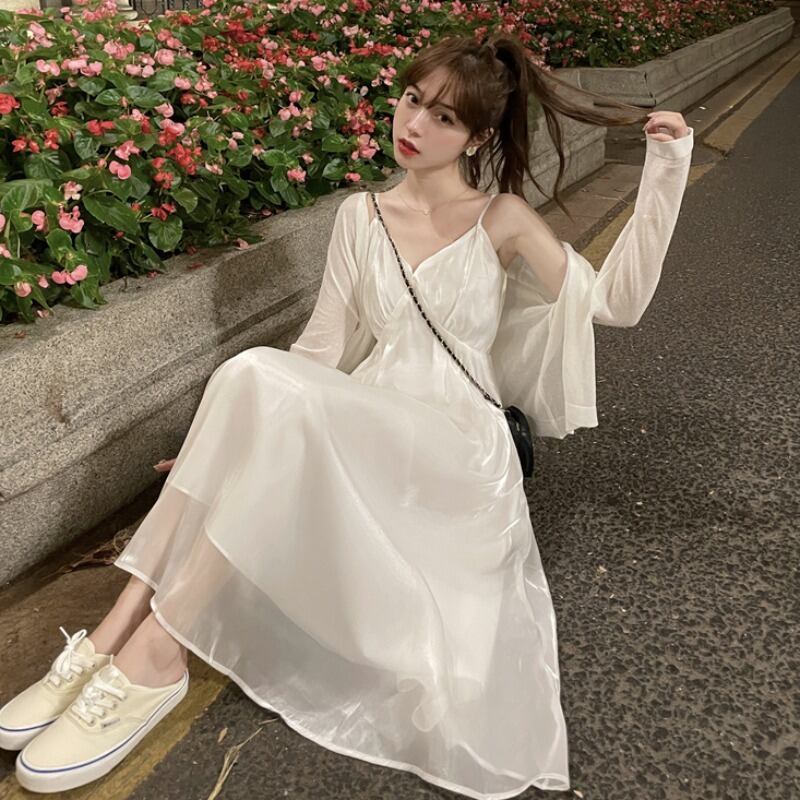 サマースカート ドレス ウェストホワイト 夏物 1号婦人44985574658