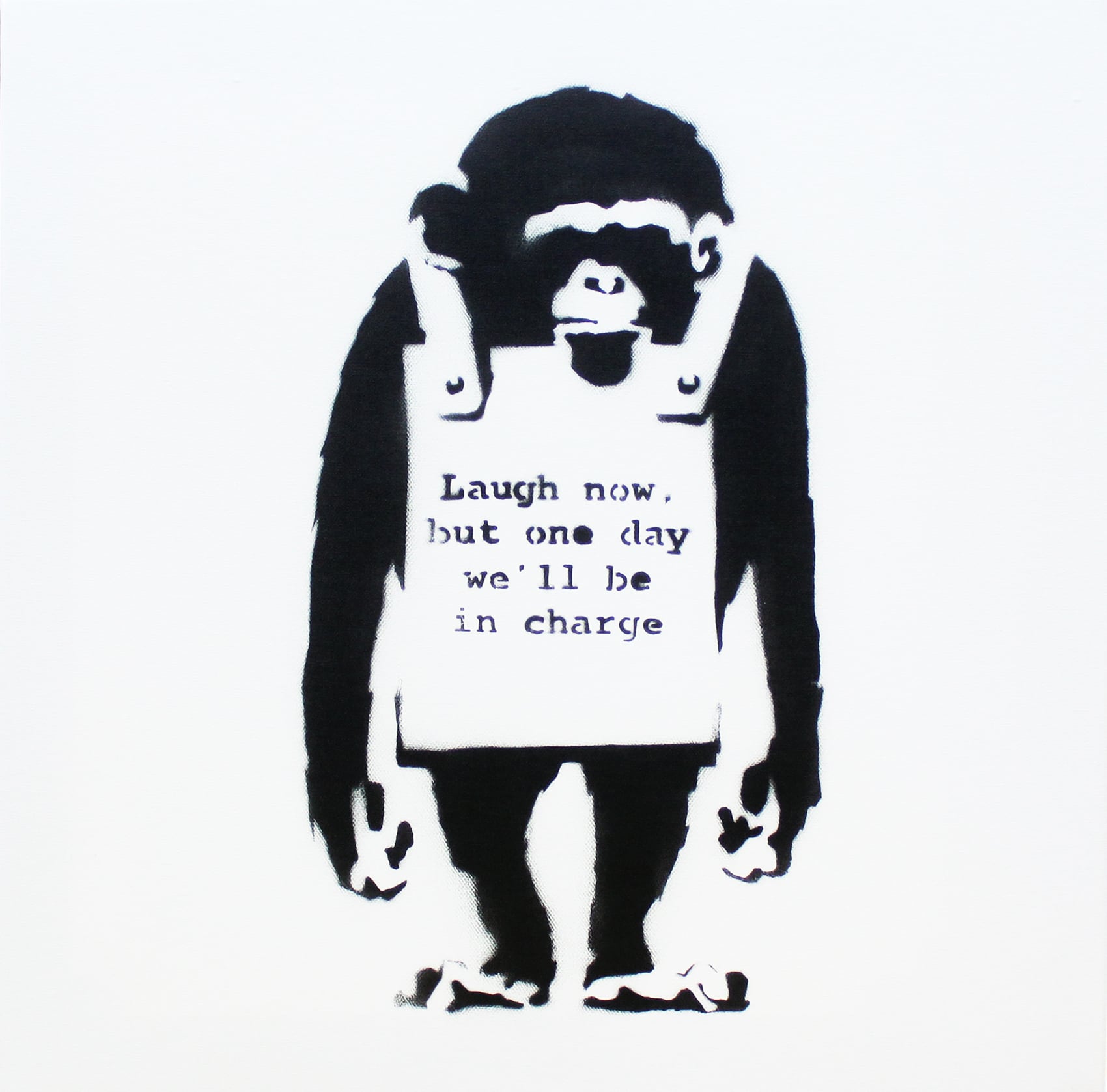 バンクシー ラフ ナウ Laugh Now 展示用フック付きキャンバスジークレ Banksy アートショップフォームス 絵画 家具 インテリア