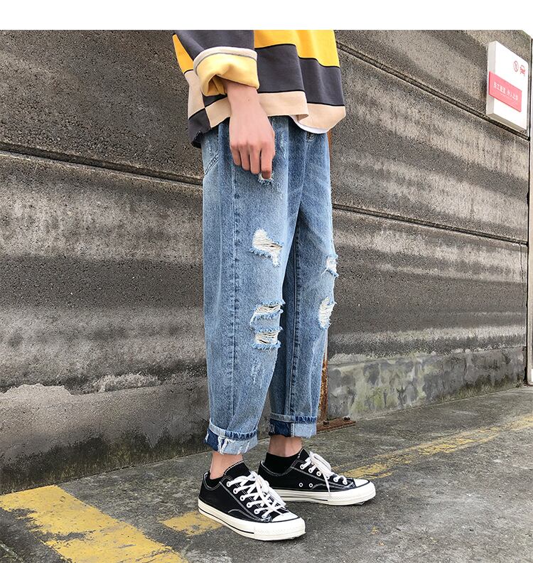 全1色 デニム パンツ ストレート カジュアル ダメージ おしゃれ