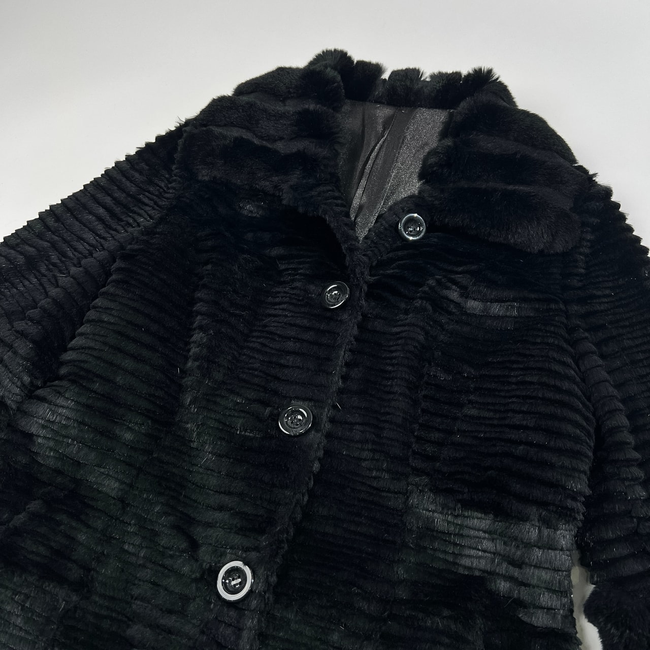 本毛皮 LORITTI ロリッティ 高級 毛皮 ラビット & レッキス ファー コート サイズ L /ブラック系/レディース