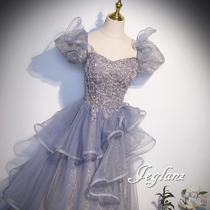 華やか パーティ イブニングドレス 背中 編み上げ ラメ 光沢感( M8671)ζ