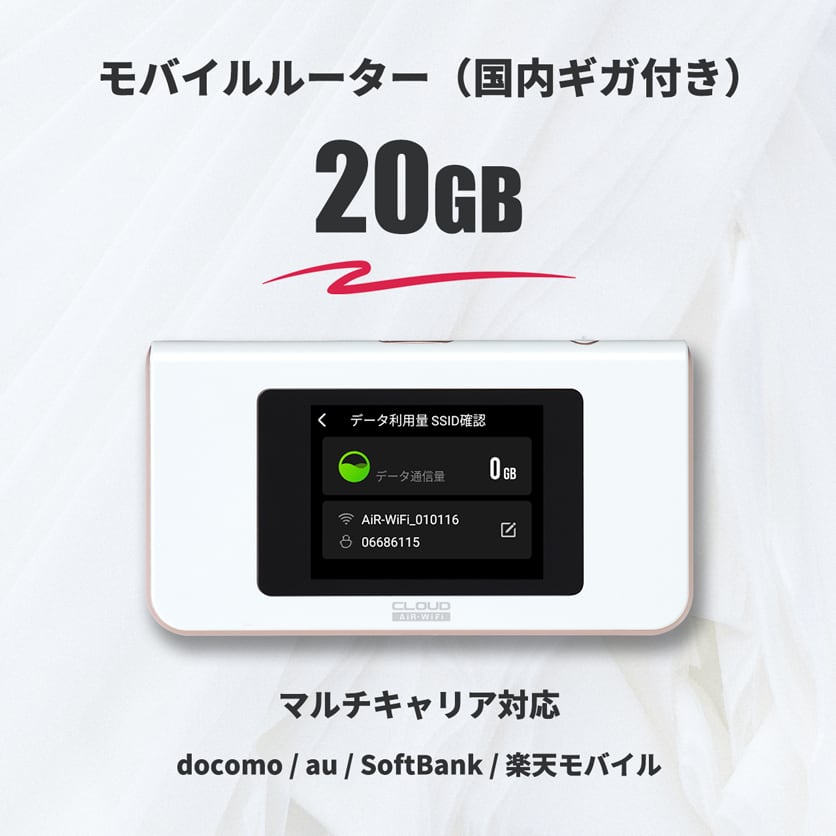 数量限定品 / 国内ギガ（20GB）+ モバイルルーター（HUNDRED Wi-Fi チャージ Type 本体）