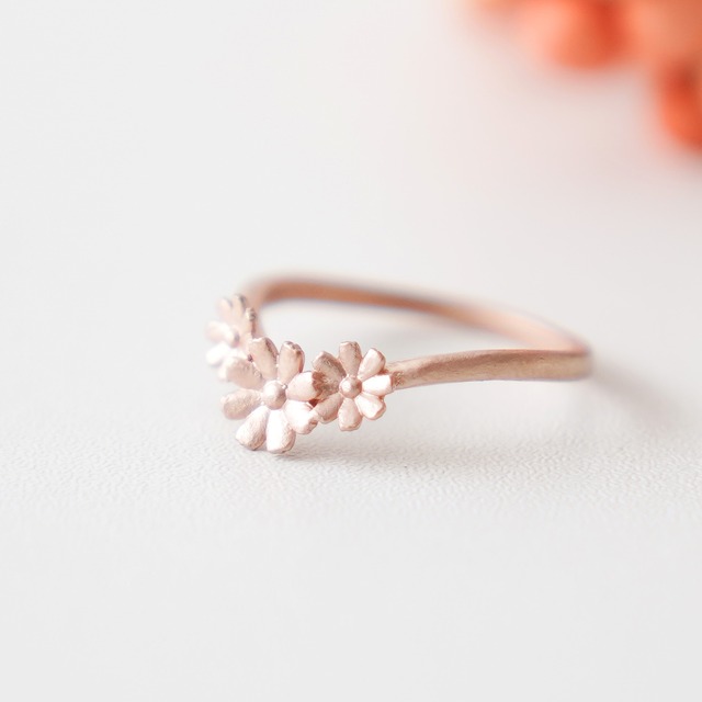 【秋の桜】コスモスの花冠リング/ ピンクゴールド ホーニング加工《送料無料》