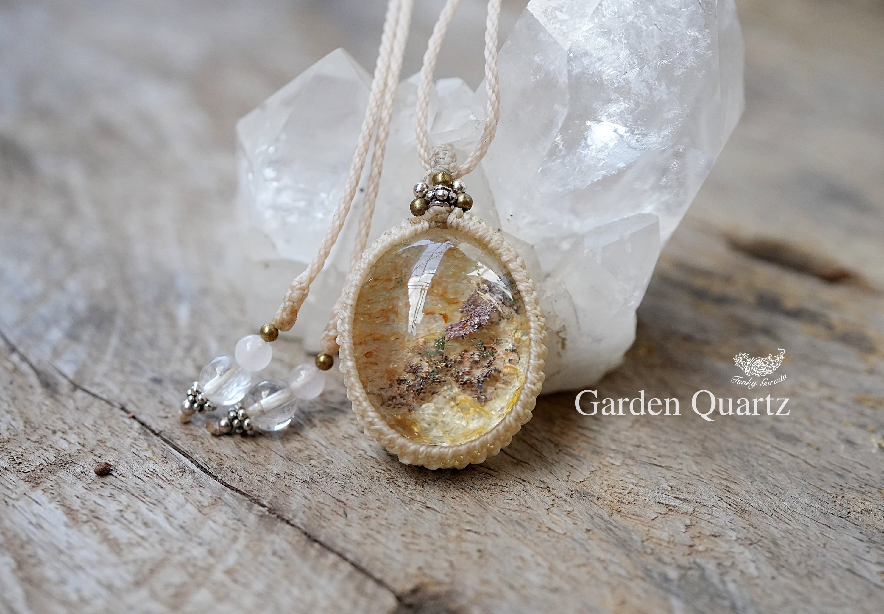 黄金と火山★ガーデンクォーツ マクラメネックレス1416