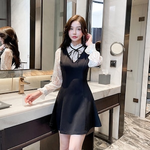 ミニドレス キャバドレス セクシー ハイネック レース切替 Aライン お腹カバー タイトシルエット パーティー デート 女子会 結婚式のお呼ばれ JC2-YM8865