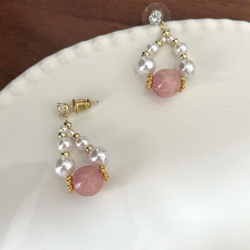 パール×ピンク天然石の可愛いピアス | hoshine