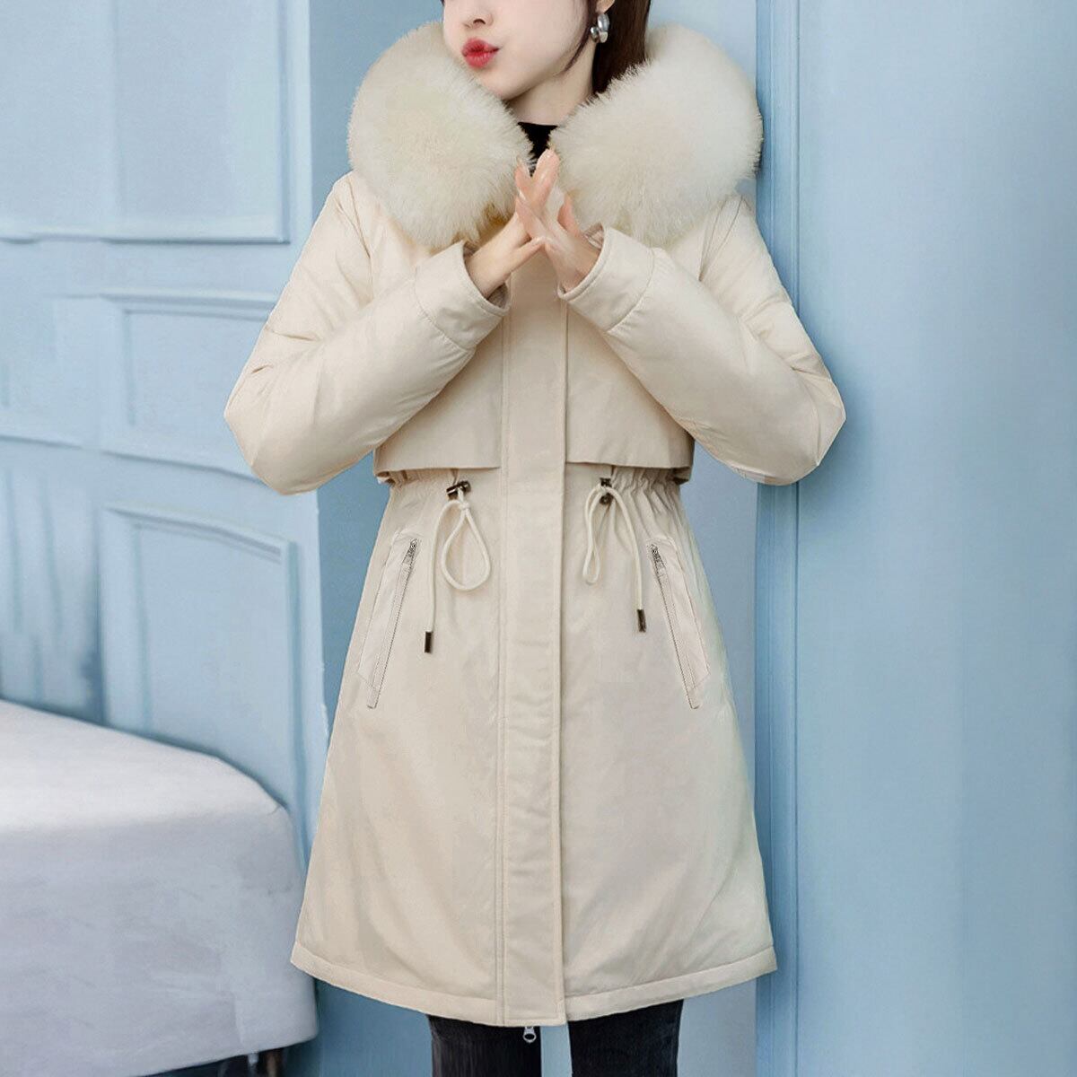 ダウン コート 中綿 防寒 保温 レディース 秋冬 韓国 ミドルコート きれいめ 大人 カジュアル おしゃれ 通勤 通学 OL 学生 暖かい フェイクダウン ウエストマーク フード付き 大人可愛い 大人女子