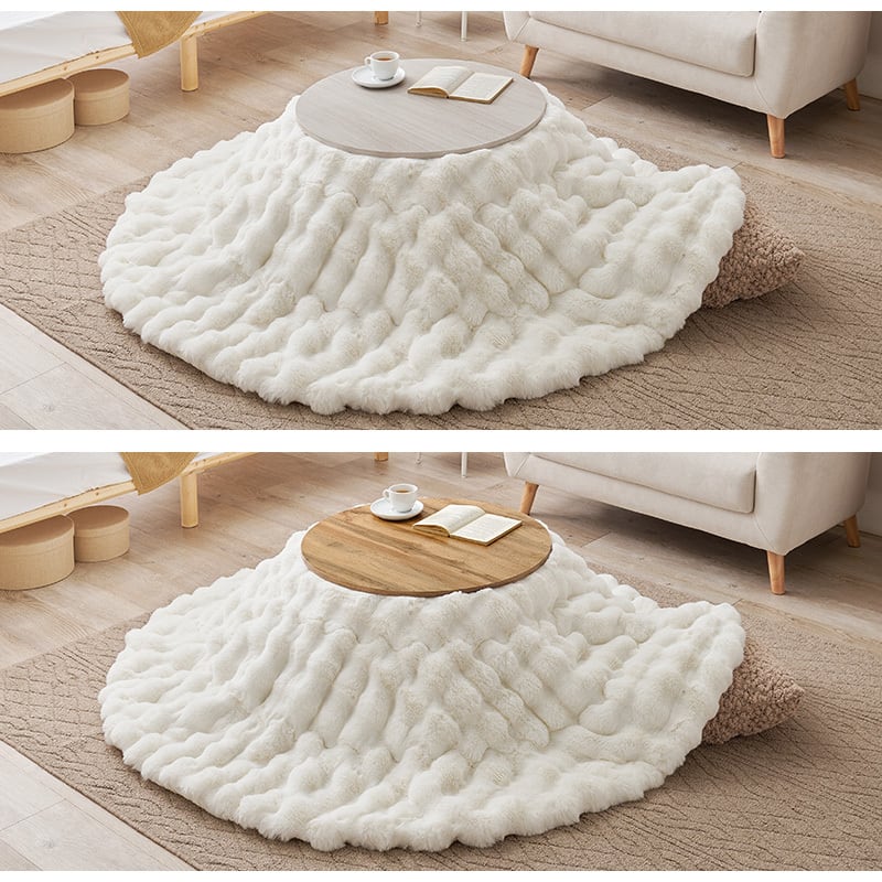 【完成品】円形折れ脚カジュアルコタツ＋うす掛け布団 2点セット 天板リバーシブル こたつ2種x掛け布団3種 モネ68ルナ 幅68cm