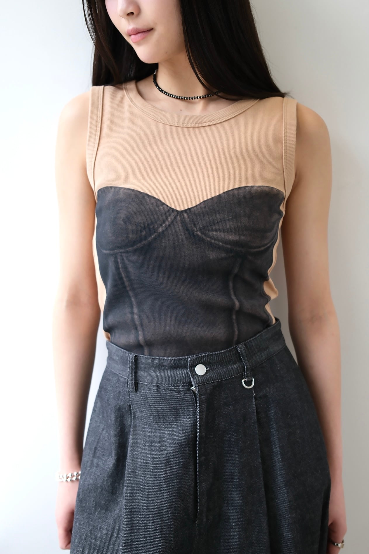 null. Bustier Print Camisole ビスチェプリントタンクトップ Beige