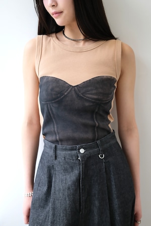 null. Bustier Print Camisole ビスチェプリントタンクトップ Beige