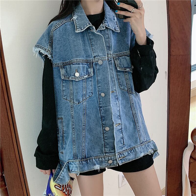 ネットレッドファッションデニムジャケットレディース2020年秋新バージョンルーズレトロノースリーブベストベストジャケットトレンド クレセントシティ48250978292