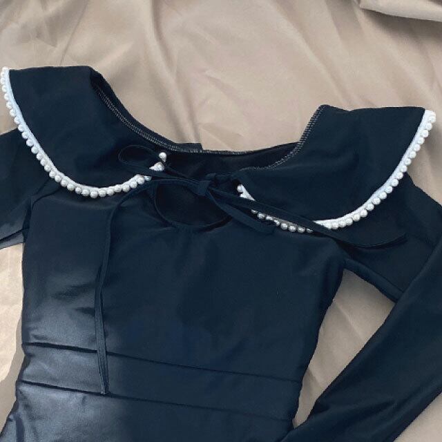 襟付き 長袖 ワンピース水着 レース セーラーカラー ラッシュガード