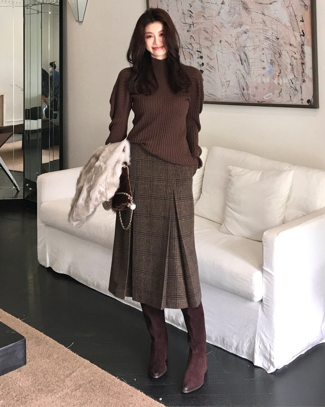 チェックタックミディスカート A25327