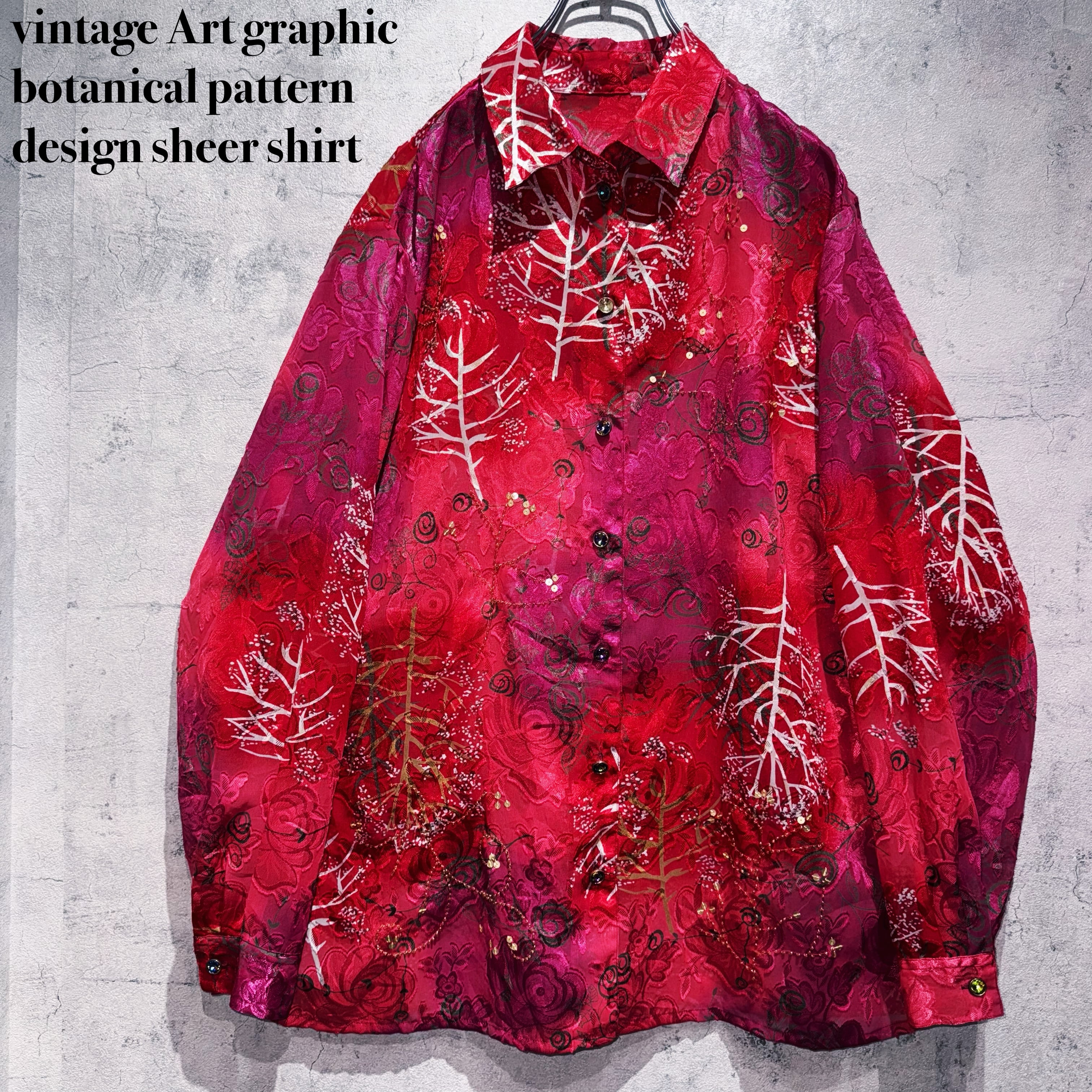 vintage Art graphic botanical pattern design sheer shirt
