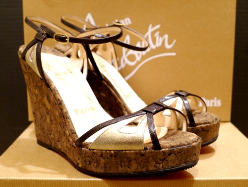 極美品◆ChristianLouboutin クリスチャンルブタン バイカラー コルクウェッジソール ストラップ サンダル