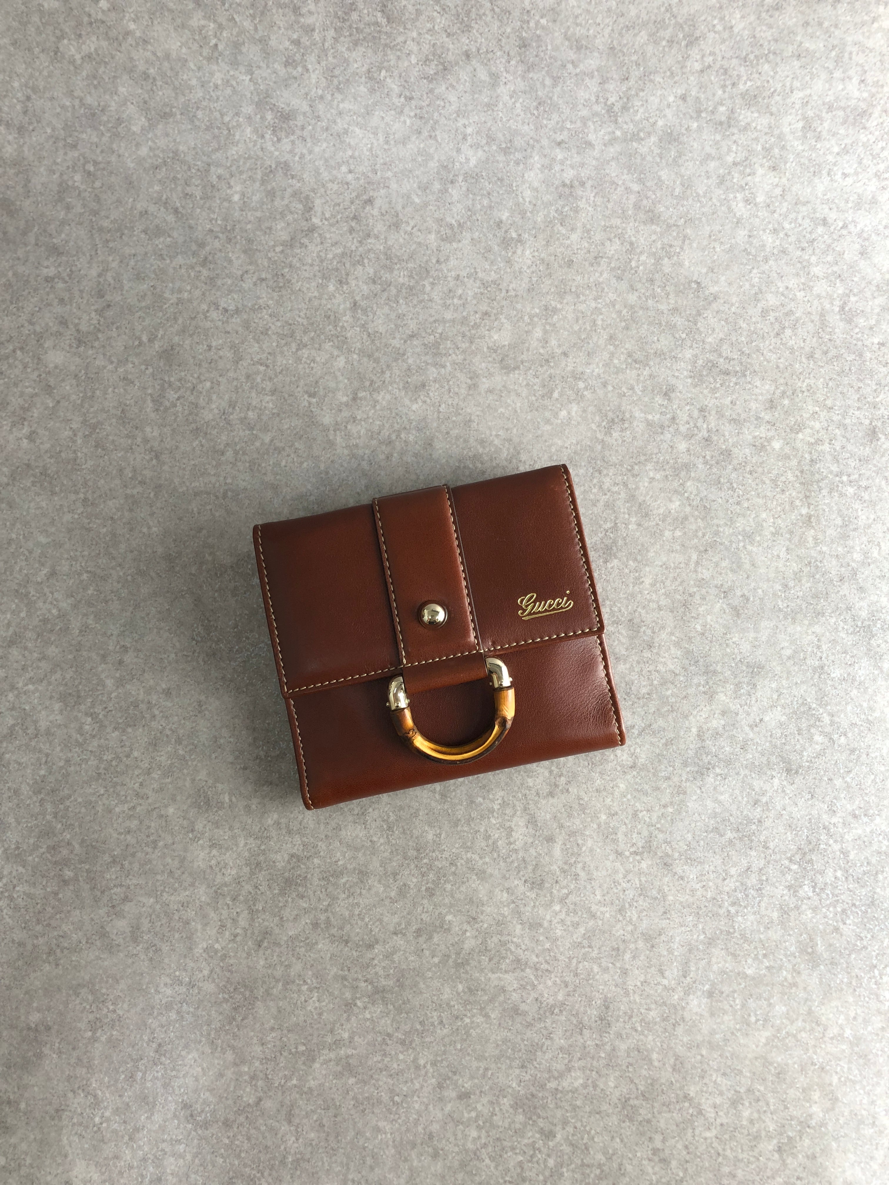 GUCCI グッチ 財布 ブラウン バンブー レザー 2つ折り vintage ヴィンテージ オールド nduszv