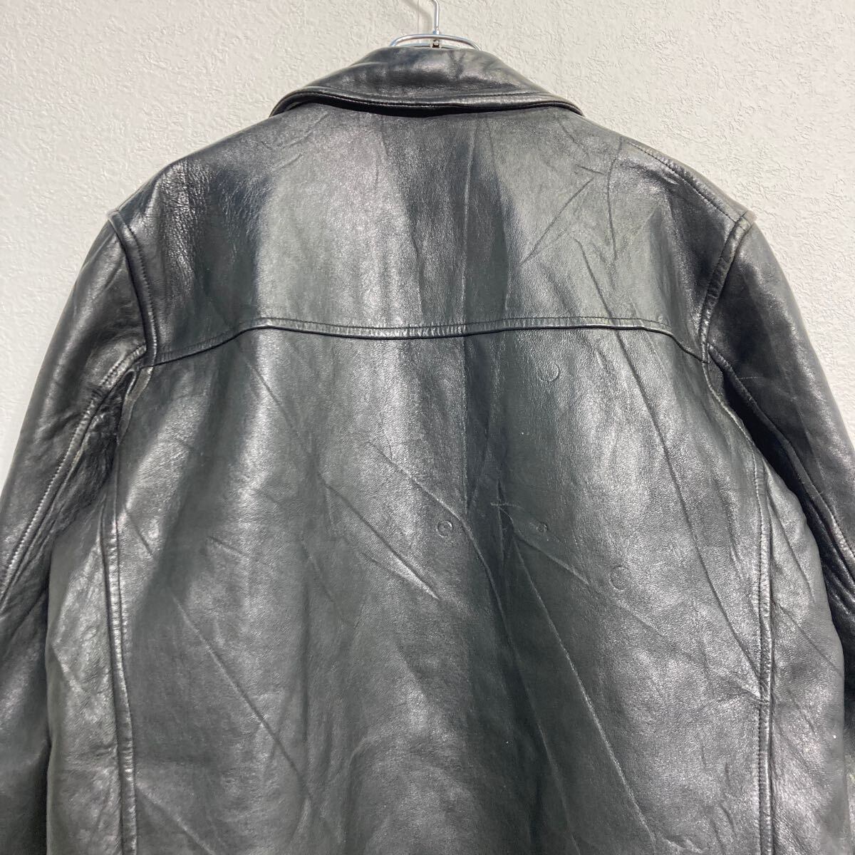 MIC CUIR フレンチ レザーコート L~ ブラック 裏地チェック ユーロ