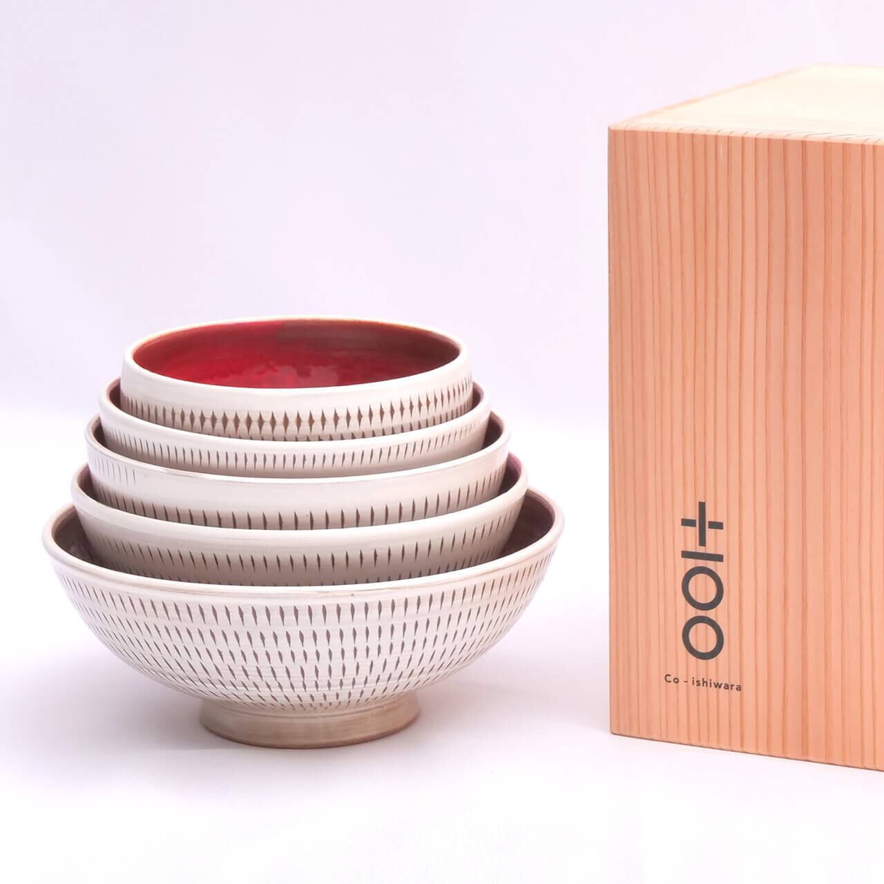 Co-ishiwara 百碗 白飛鉋紅彩 マルワ窯 CHW-2 小石原焼 ご飯茶碗 プロジェクトブランド