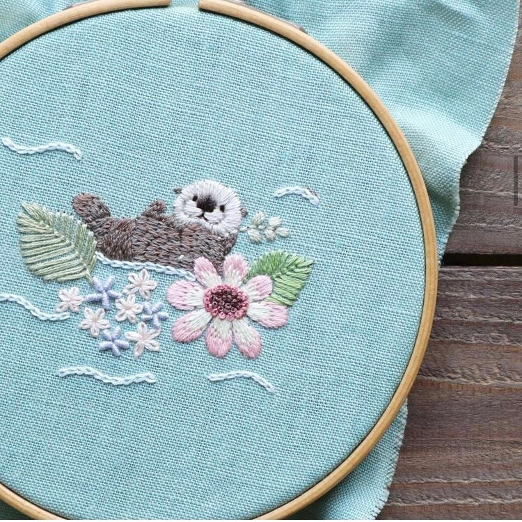 データダウンロード版刺繍図案 #1ぷかぷかのんびりラッコさんと水辺の