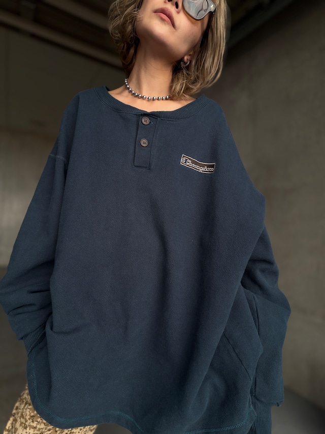 （CS2569）90‘s Champion henley neck heavy cotton sweat