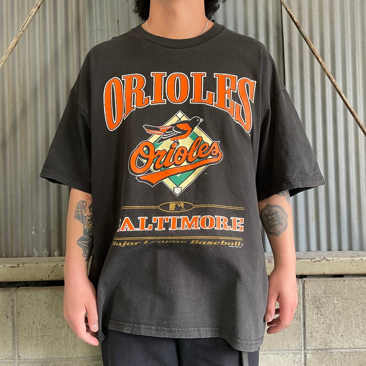 90年代 TRENCH ULTRA MBL BALTIMORE ORIOLES ボルチモア オリオールズ スポーツプリントTシャツ USA製 メンズL ヴィンテージ /eaa327048