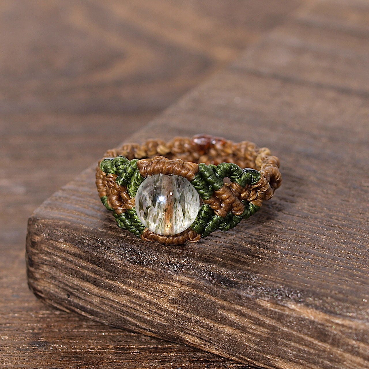 【限定】アクチノライトインクォーツ8ミリ玉ひと粒マクラメリング