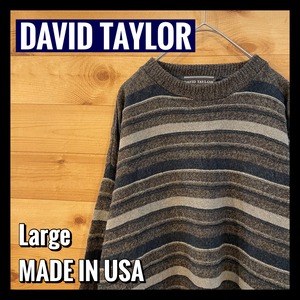 【DAVIDTAYLOR】USA製 柄ニット セーター 立体ボーダー US古着