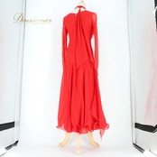 社交ダンス 衣装 スタンダード ドレス ワンピース パーティドレス レッド系 赤 チョーカー prima boutique プリマブティック フロート 長袖 社交ダンスドレス フロート付き ドレスワンピース パーティ用 ドレス 赤色 伸縮性 大人用 フリル デザイン 体型カバー おしゃれ イベント用 モダンダンス用 女性用 ダンス衣装 競技用ドレス 格安 ドレスアップ 着心地抜群