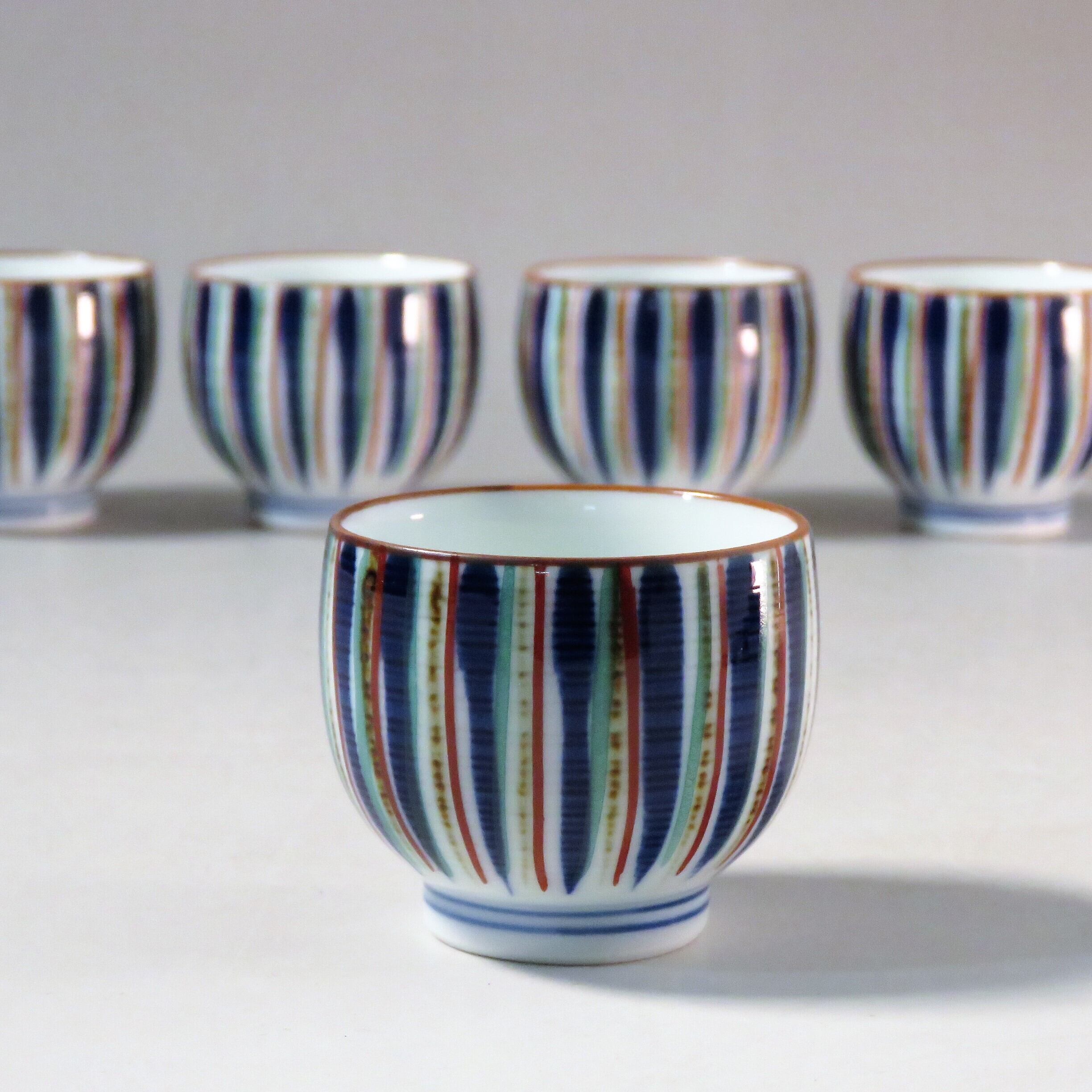 有田焼 光玉 赤絵麦藁手 茶杯 5客 酒盃/煎茶碗,抹茶注ぎ分けにも