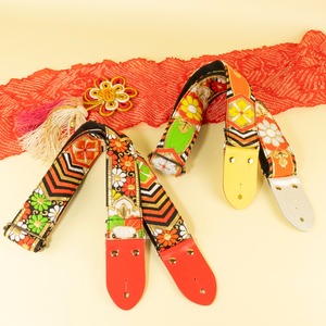 古着物帯亀甲花菱ギターストラップ｜Kimono Obi Strap - Kikko Hanabishi