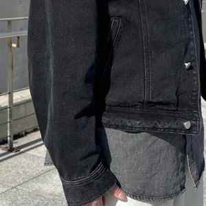 レトロウォッシュブラックデニムジャケット　0826